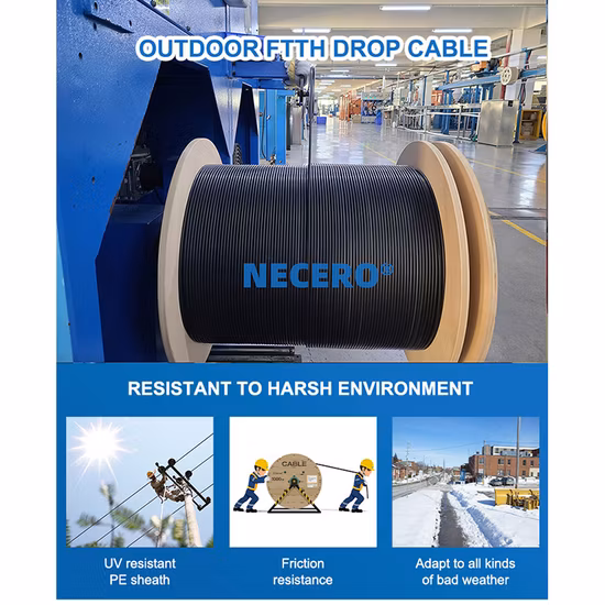 1/2/4/6/8/12 コア シングル/マルチ モード FTTH 光ファイバー フラット ドロップ ケーブル、Anatel 証明書付き